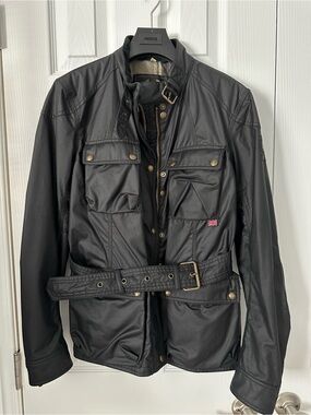 Women’s Belstaff Black Waxed Cotton Military Field Jacket with Belted Waist